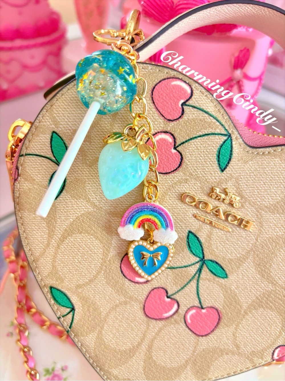 Blue candy clouds bag charm.